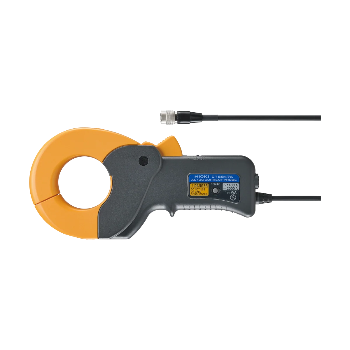 Electrical clamp meter with orange and grey body on a white background Hioki CT6847A AC/DC Current Probe