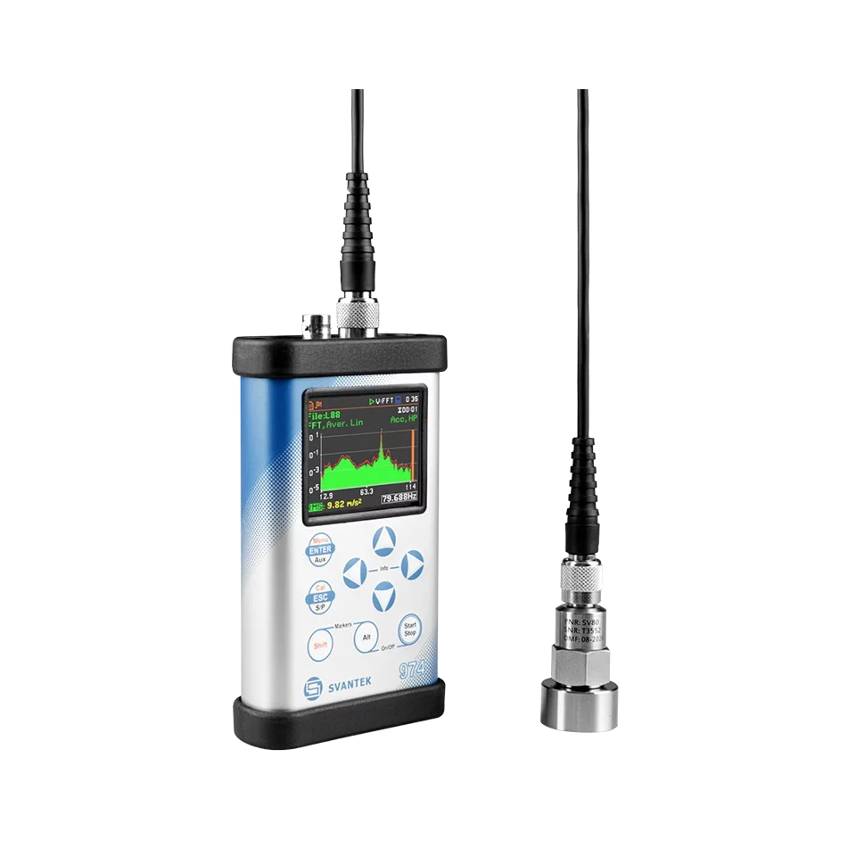 Svantek SVAN 974 Vibration Meter and FFT Analyser with antennas on a white background