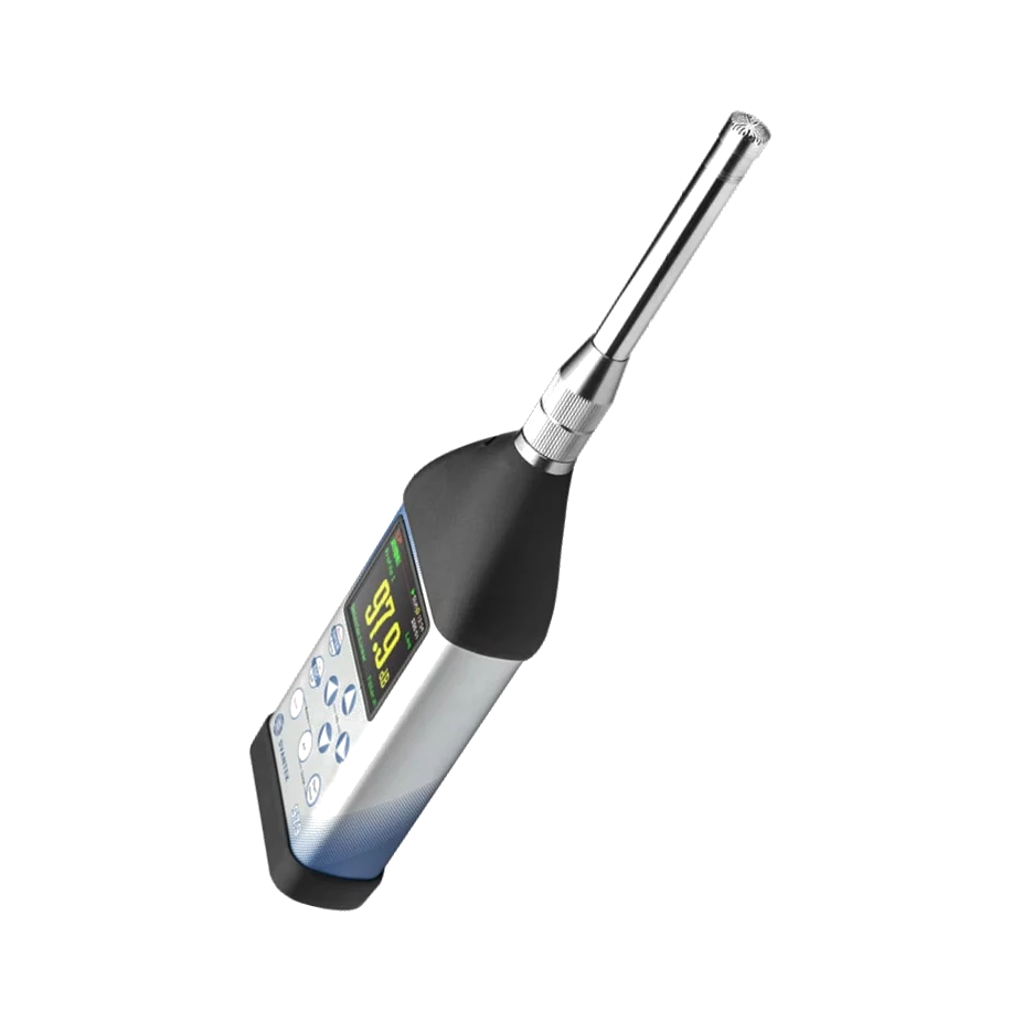 Svantek SVAN 979 Class 1 Sound & Vibration Analyser with a black and silver design on a white background