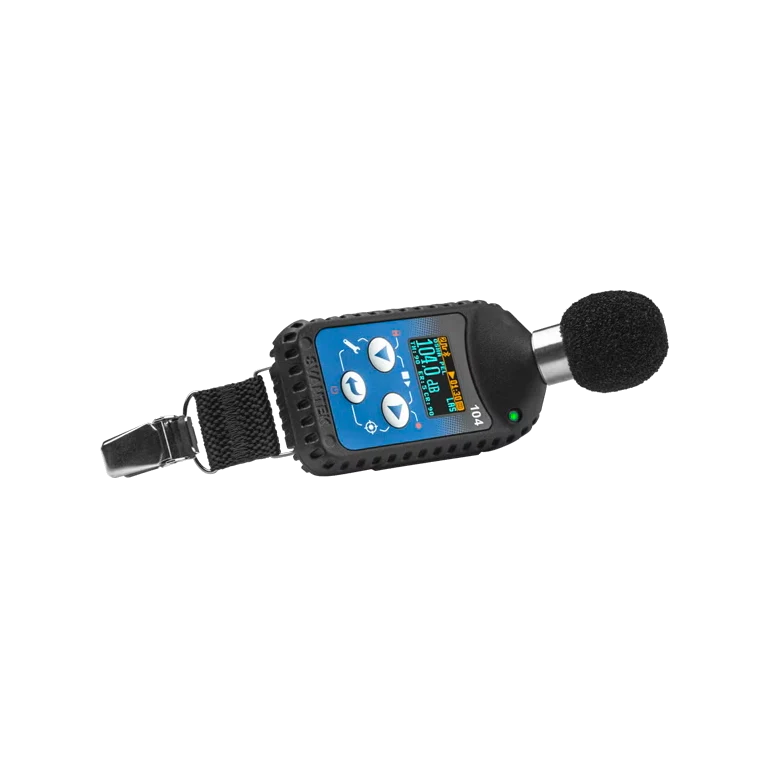 Svantek SV 104A Personal Noise Dosimeter with a microphone on a white background