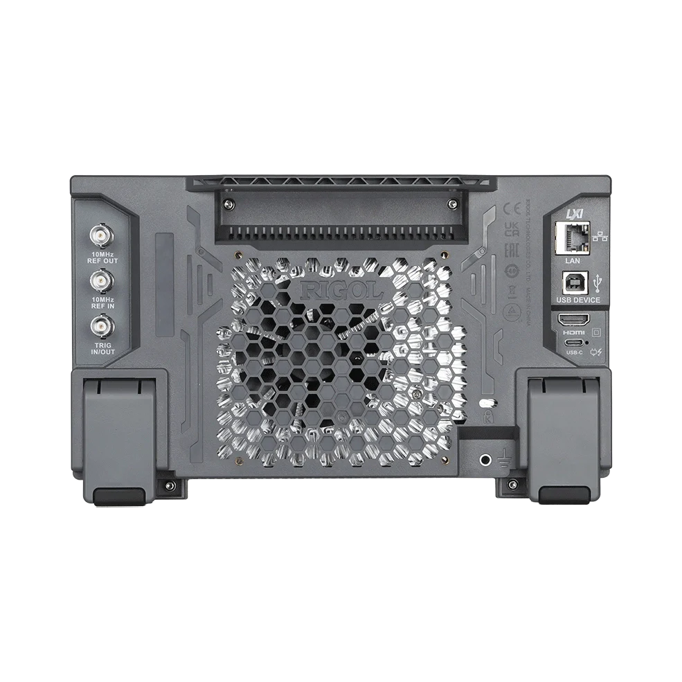 The back of the RIGOL DNA814 vector network analyzer on a white background, Used for every product in the DNA800 Series