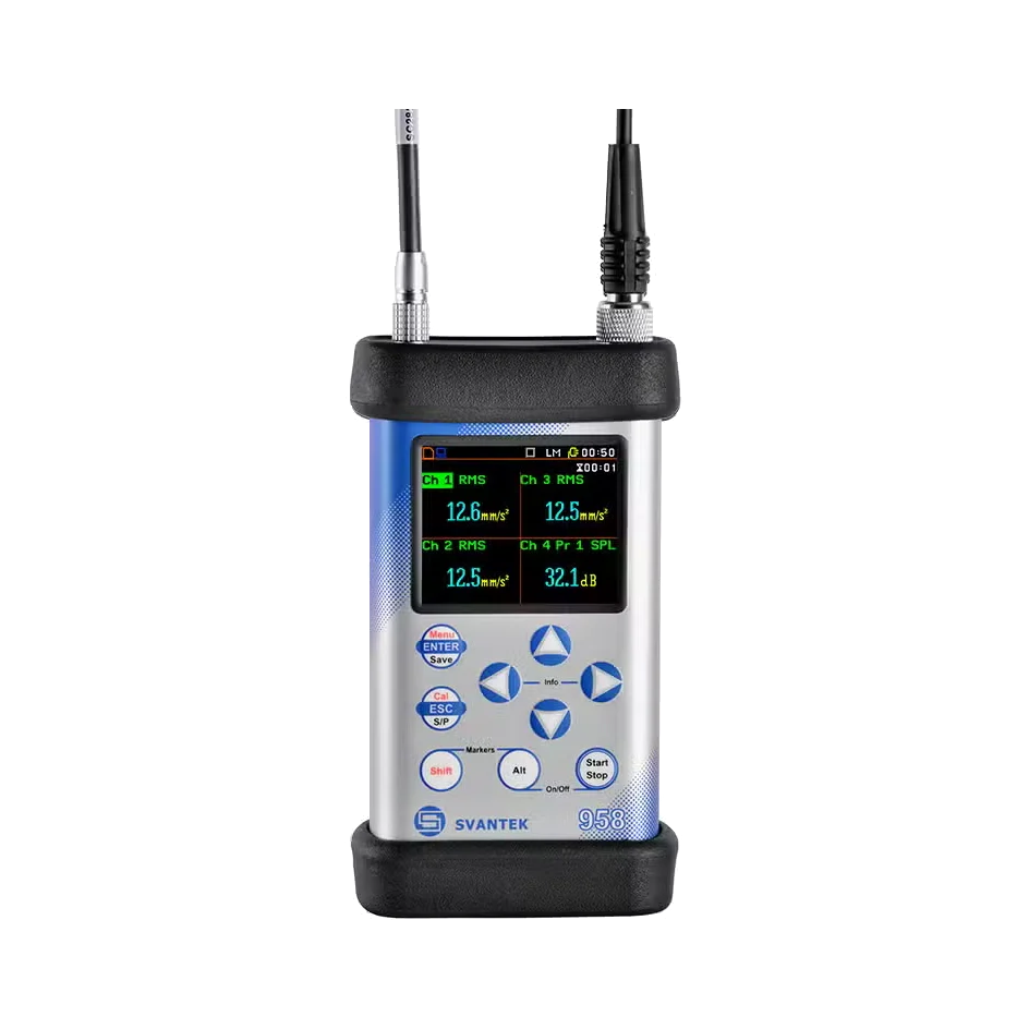 Svantek SVAN 958A Four Channel Sound & Vibration Meter with a screen and buttons on a white background