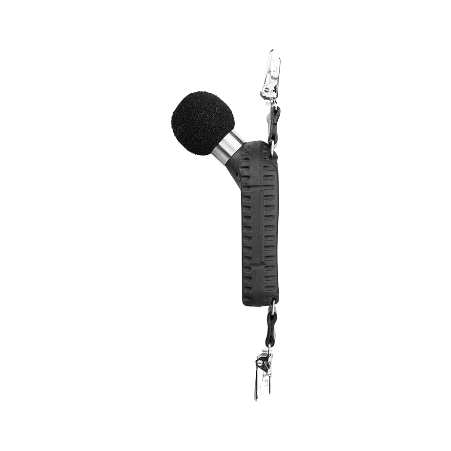 Black and silver Svantek SV 104BIS with a lanyard on a white background