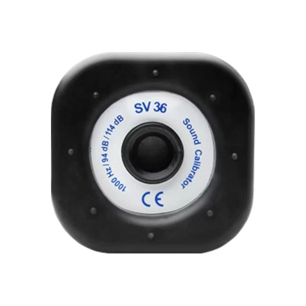 Black sound calibration device with 'SV 36' branding on a white background