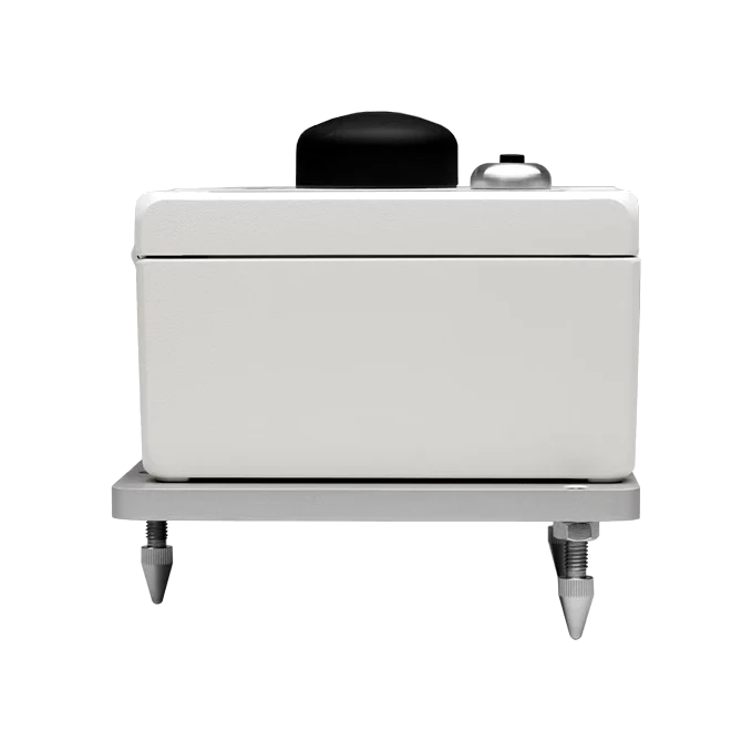 White appliance with black top and gray legs on a white background