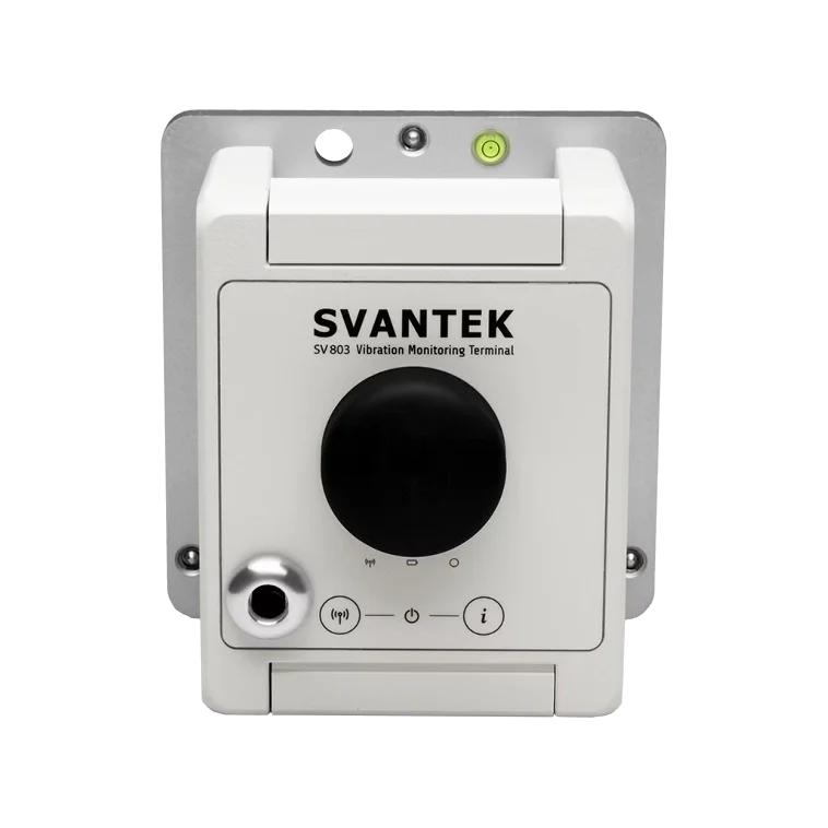 Svantek vibration monitoring terminal on a white background