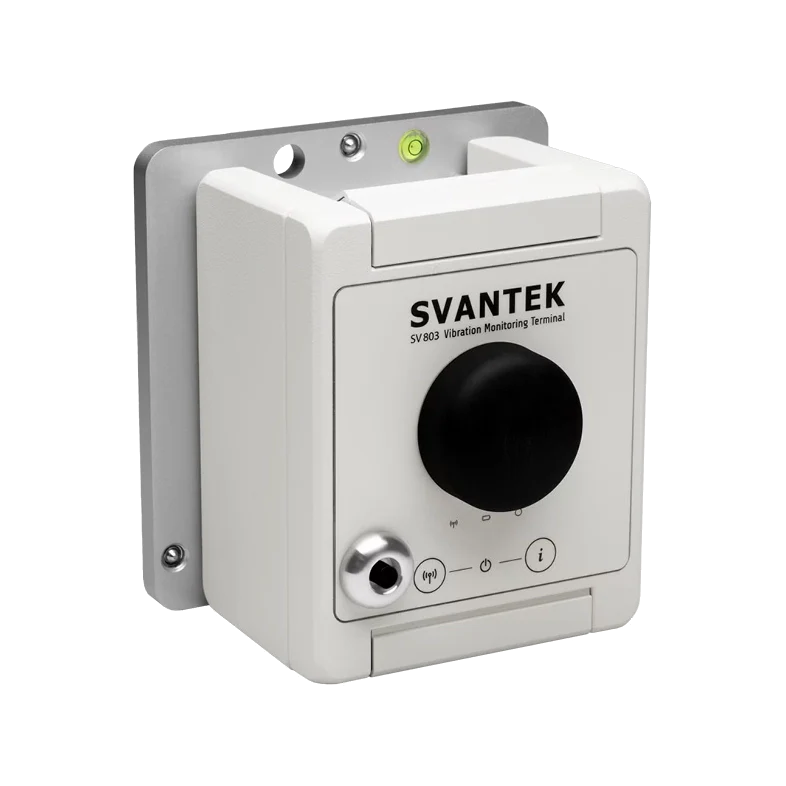 SVANTEK vibration monitoring terminal on a white background