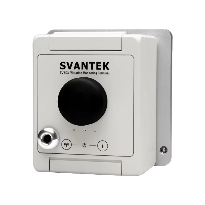 Svantek vibration monitoring terminal on a white background